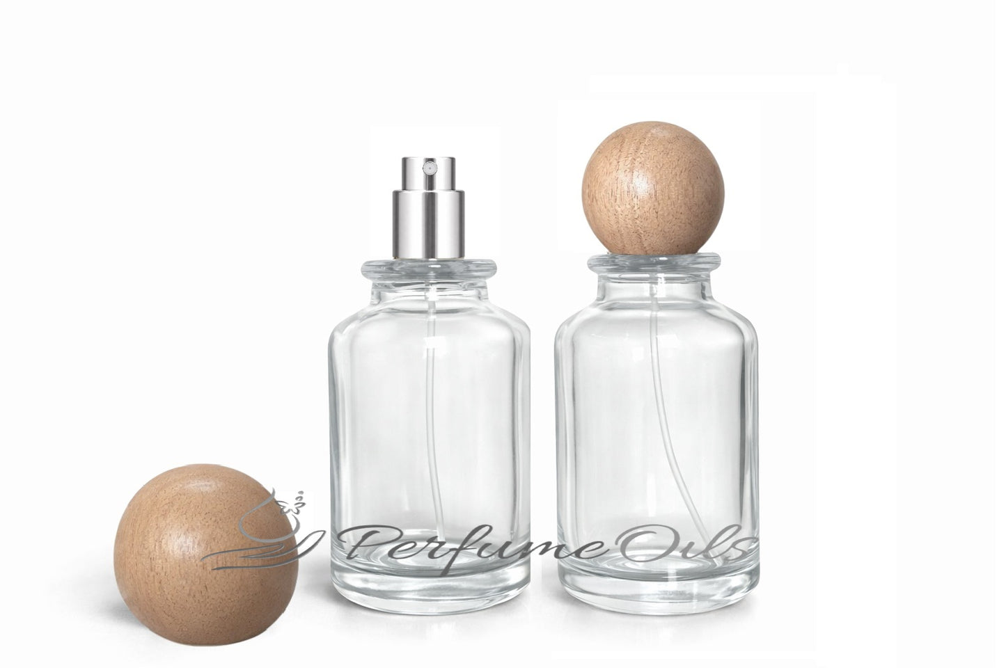 Bloom Bottle - 100ml Clear with Round Wooden Cap (Screw)