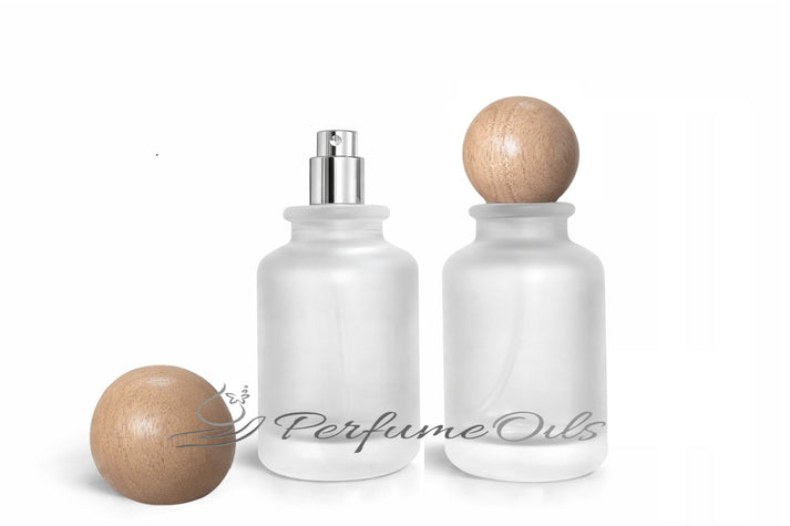 Bloom Bottle - 100ml Frosted with Round Wooden Cap (Screw) – Perfume Oils