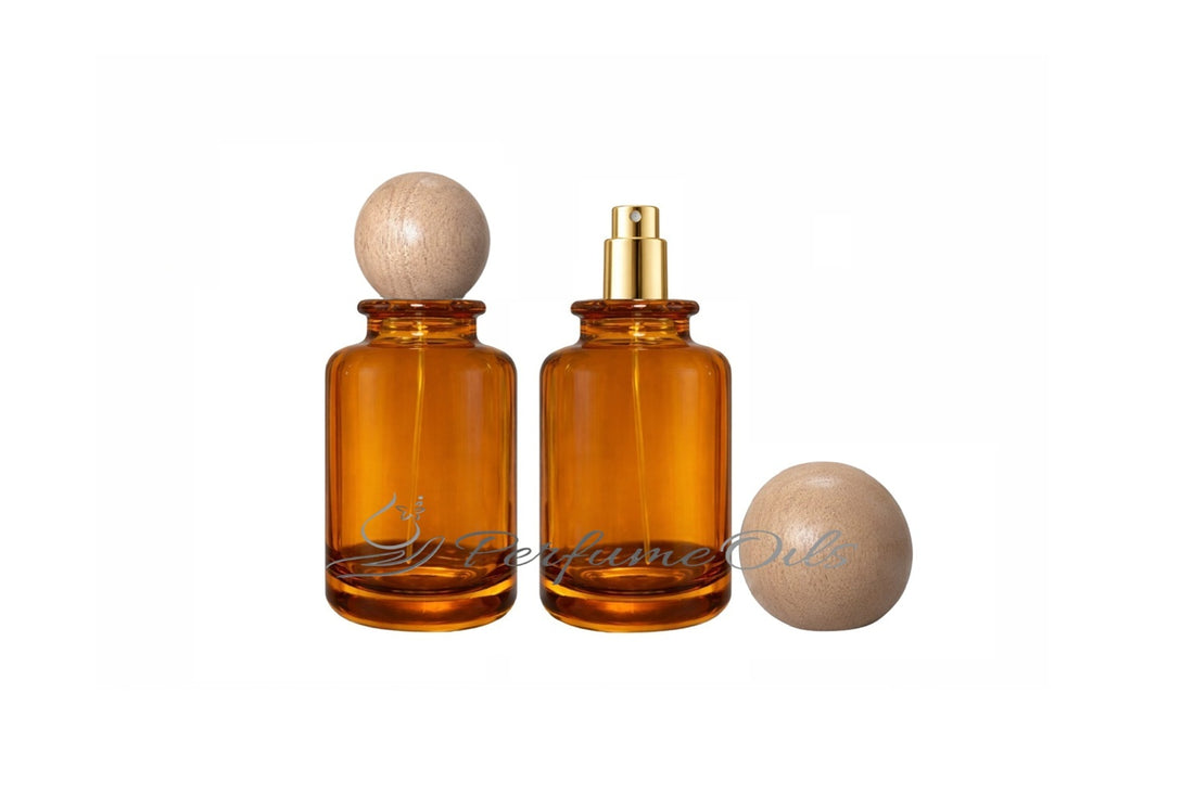 Bloom Bottle - 100ml Amber with Round Wooden Cap (Screw) – Perfume Oils